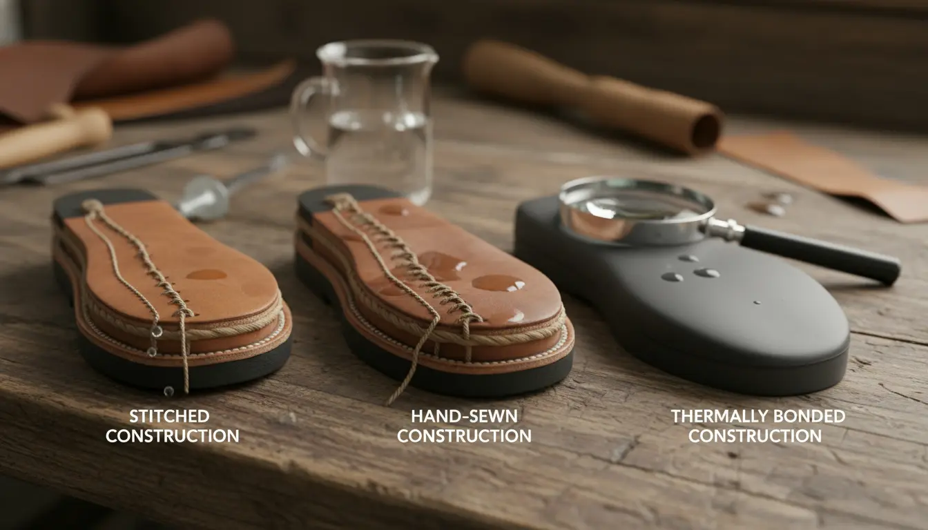 Constructie bal: Gestikt vs. Handgenaaid vs. Thermisch gelijmd (Verschil in wateropname).